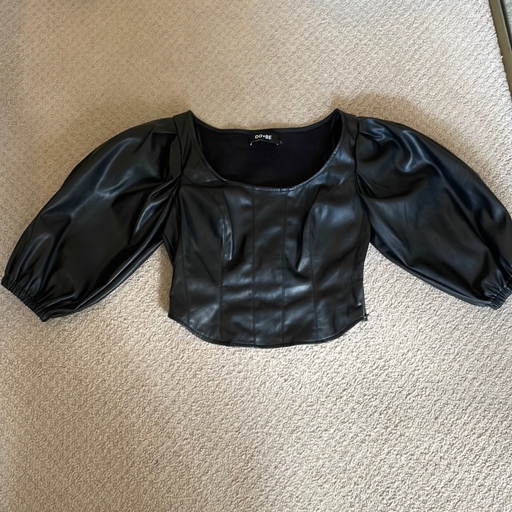 DO + BE leather top w/ balloon sleeves